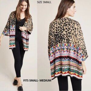 Anthropologie Aldo martins Knit Multicolor Animal Print Annistyn Kimono Cardigan